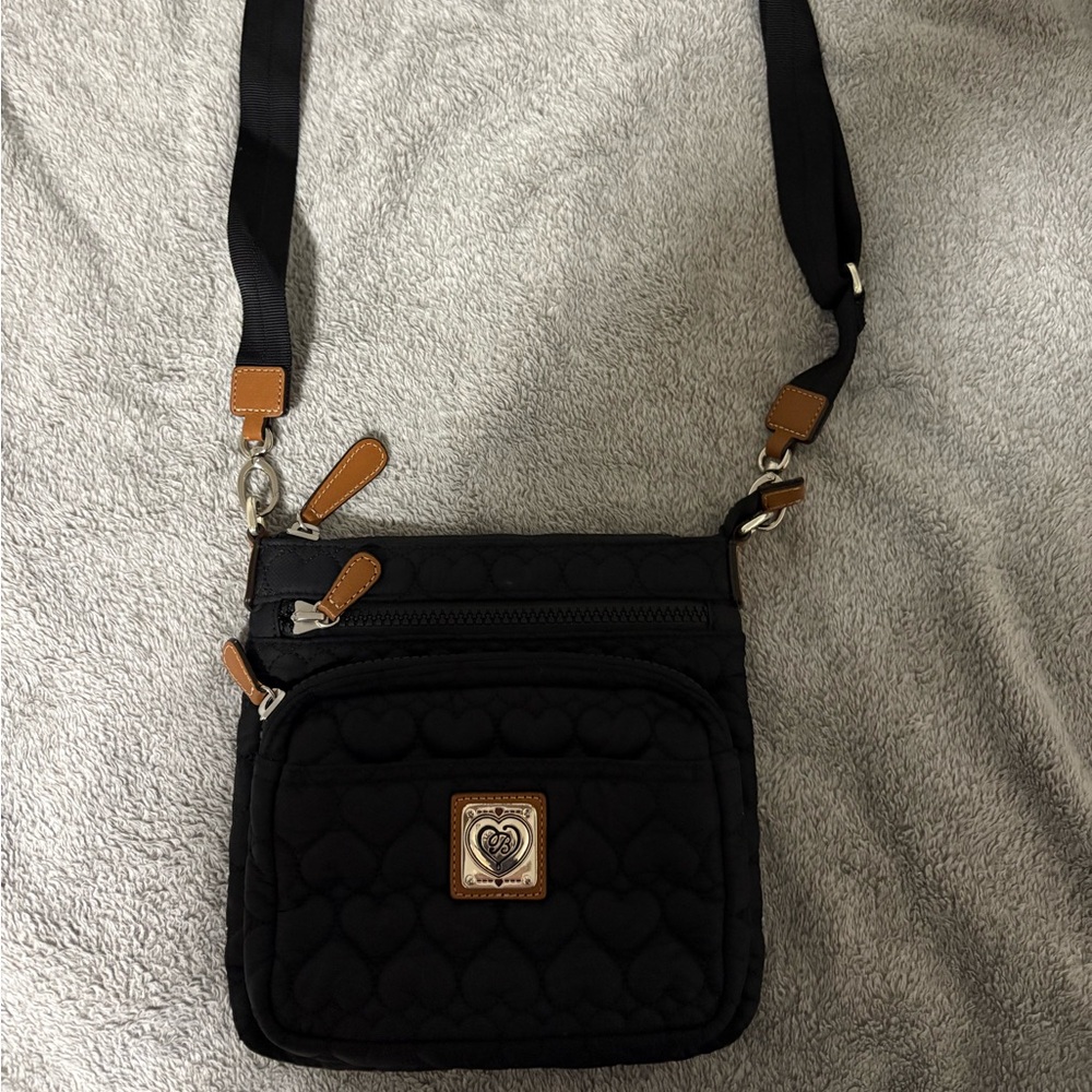 Brighton Black Quilted Crossbody Bag with Tan Accents